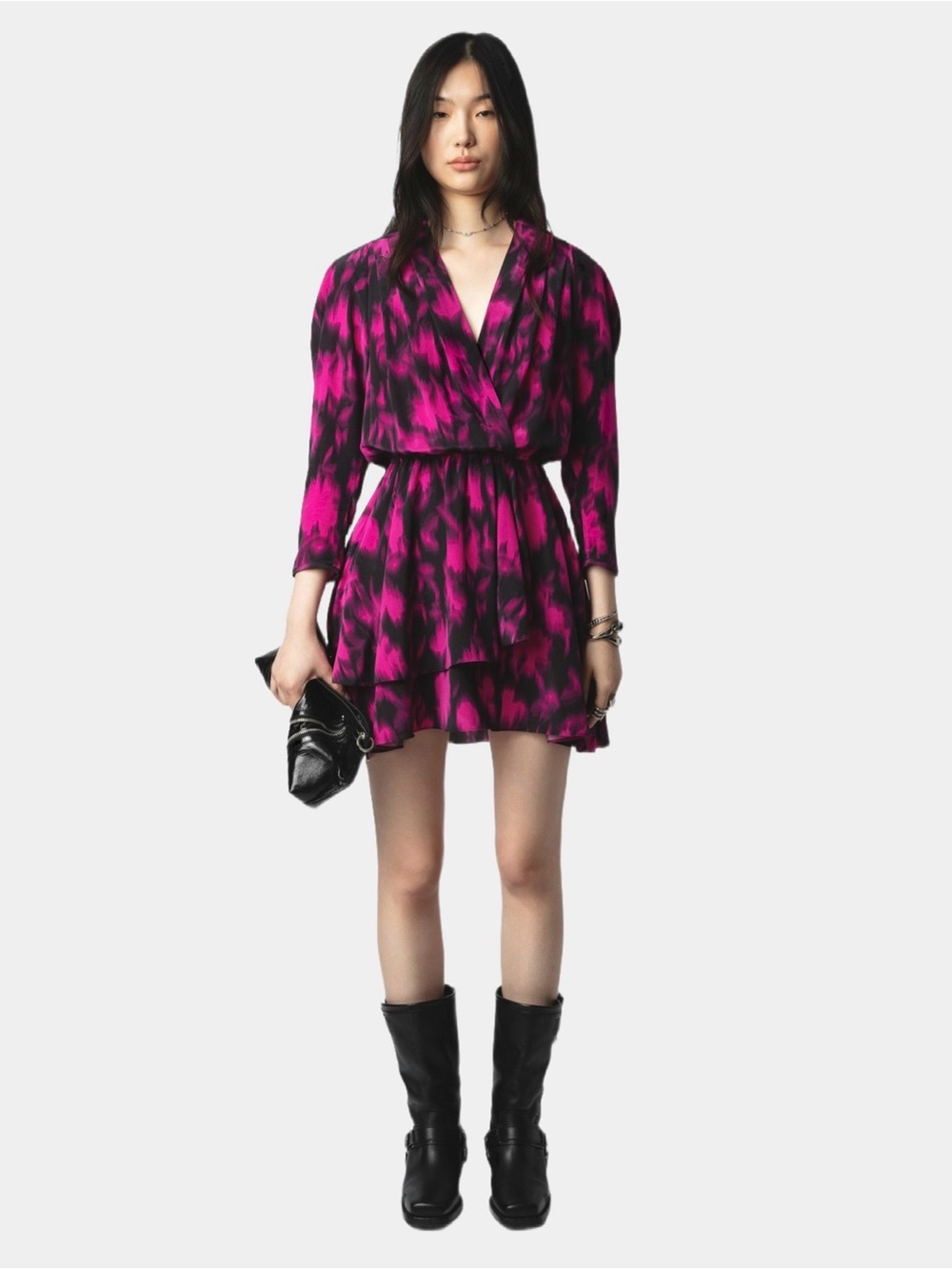 Zadig & Voltaire Roger’s Vibrant Pink Patterned Wrap Mini Dress